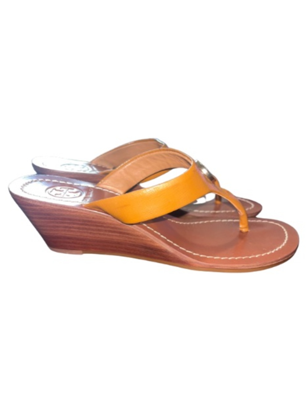 ✨Tory Burch Cameron
Patent Leather Wedge Sandals - Poppy Royal Tan Size 5M✨ - Picture 2 of 9